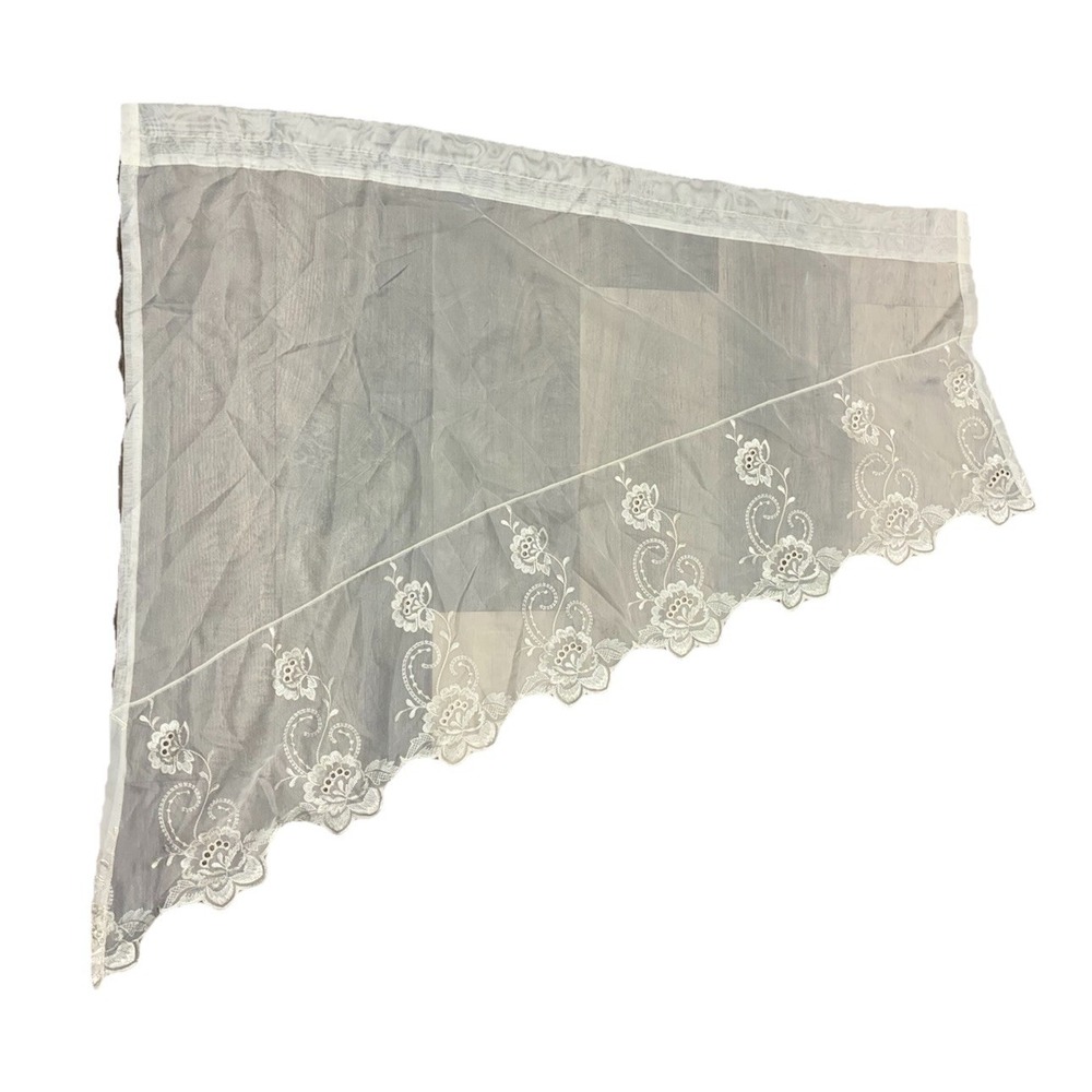 Vintage Swag Curtain One‎ Panel Ivory Floral Embroidered Trim Right Side 42x40"